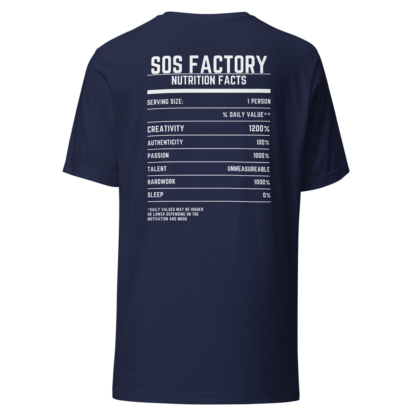 Sos Factory “S” Unisex T-shirt - Nutrition Facts