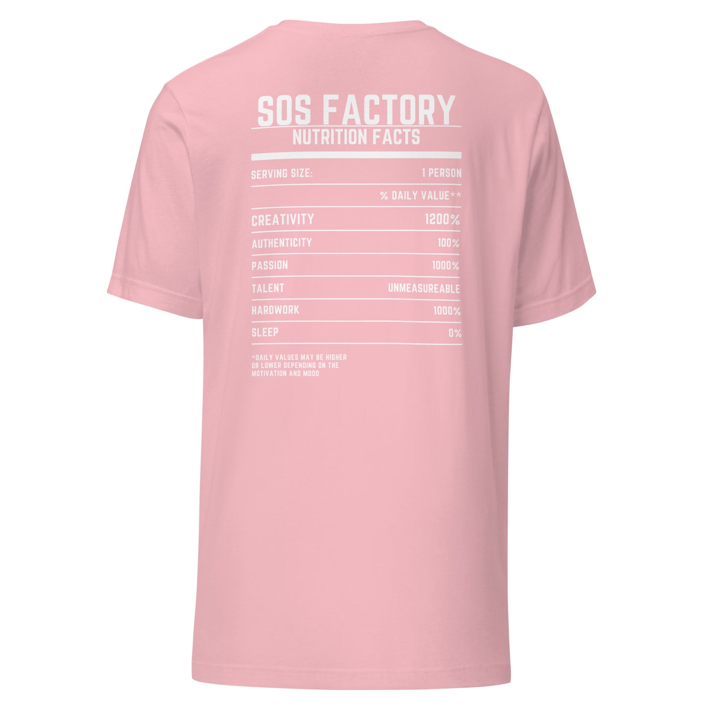 Sos Factory “S” Unisex T-shirt - Nutrition Facts